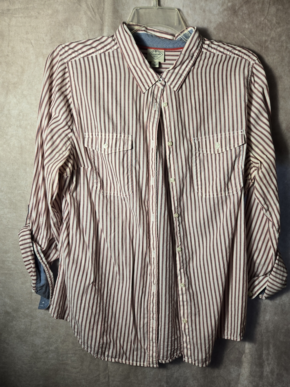 St. John's Bay Red and White Striped Button-Up Shirt